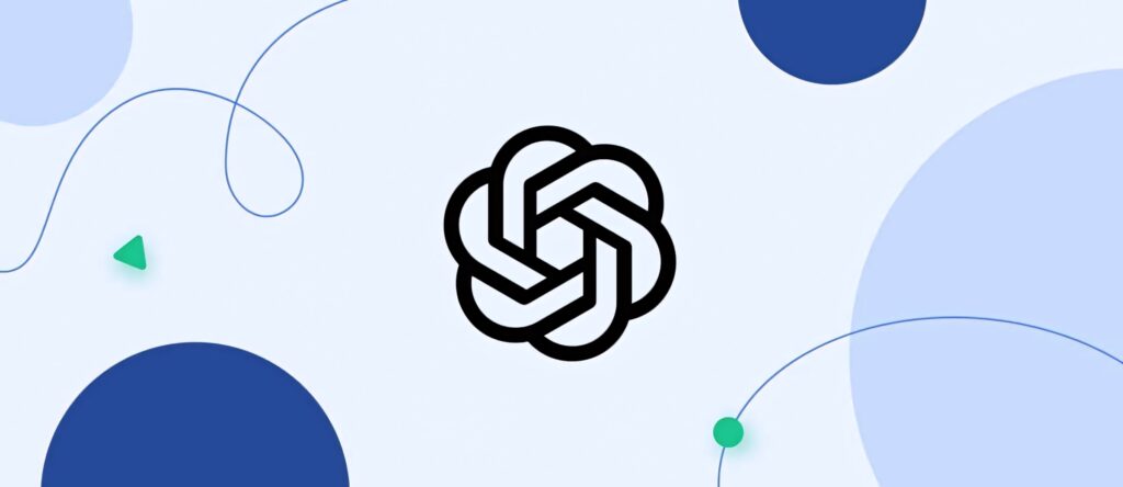Modern minimalist ChatGPT wallpaper with black OpenAI logo on blue green abstract background