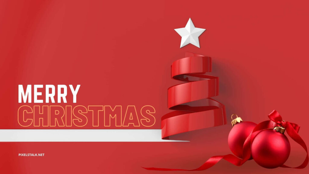 Minimalist Red Christmas Wallpaper with Stylish Tree & Cheerful Festive Design