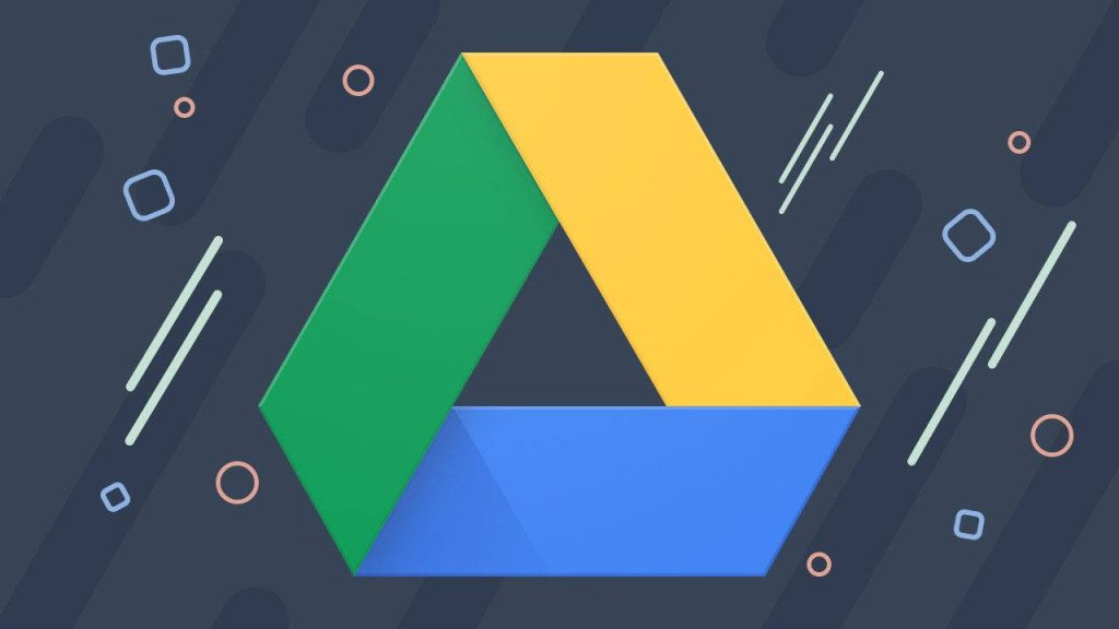 Modern Google Drive logo wallpaper with vibrant colors on dark charcoal geometric background