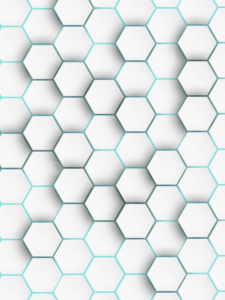 3D honeycomb wallpaper with white hexagons cyan outlines and subtle shadows minimalist design