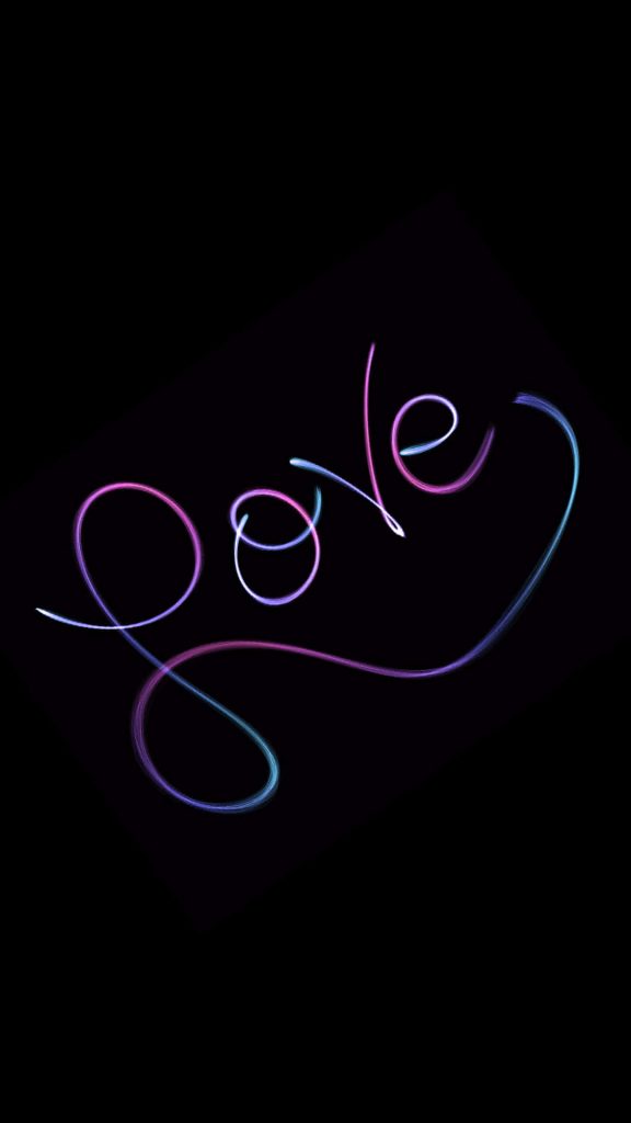 Neon love wallpaper with pink and blue cursive glow on black background for modern romantic screens