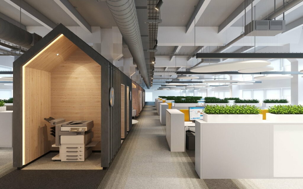 Sleek and Stylish: Exploring the Contemporary OpenSpace Office Design Wallpaper