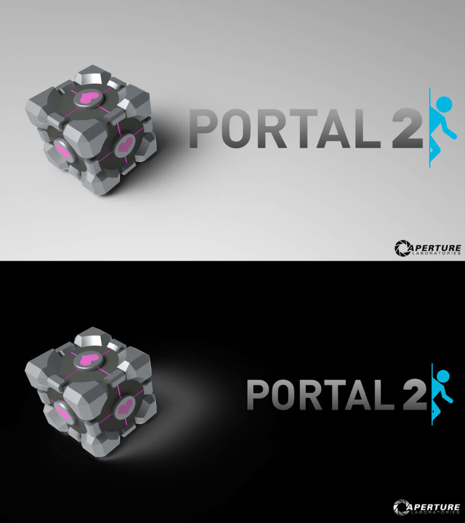 Modern Portal 2 Dual-Screen Wallpaper with Companion Cube Design