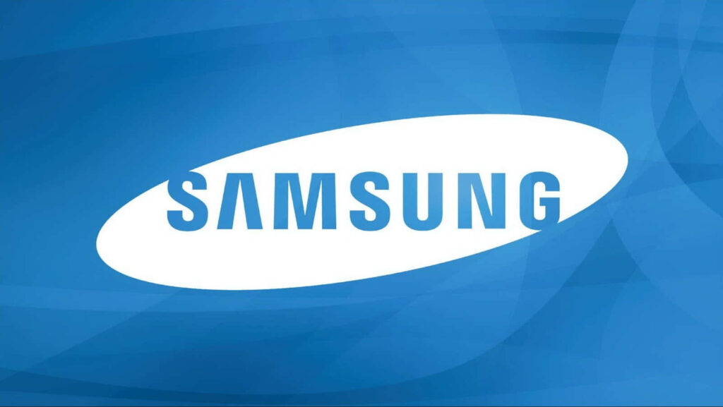 Modern Samsung Logo Wallpaper on Dynamic Blue Gradient Background