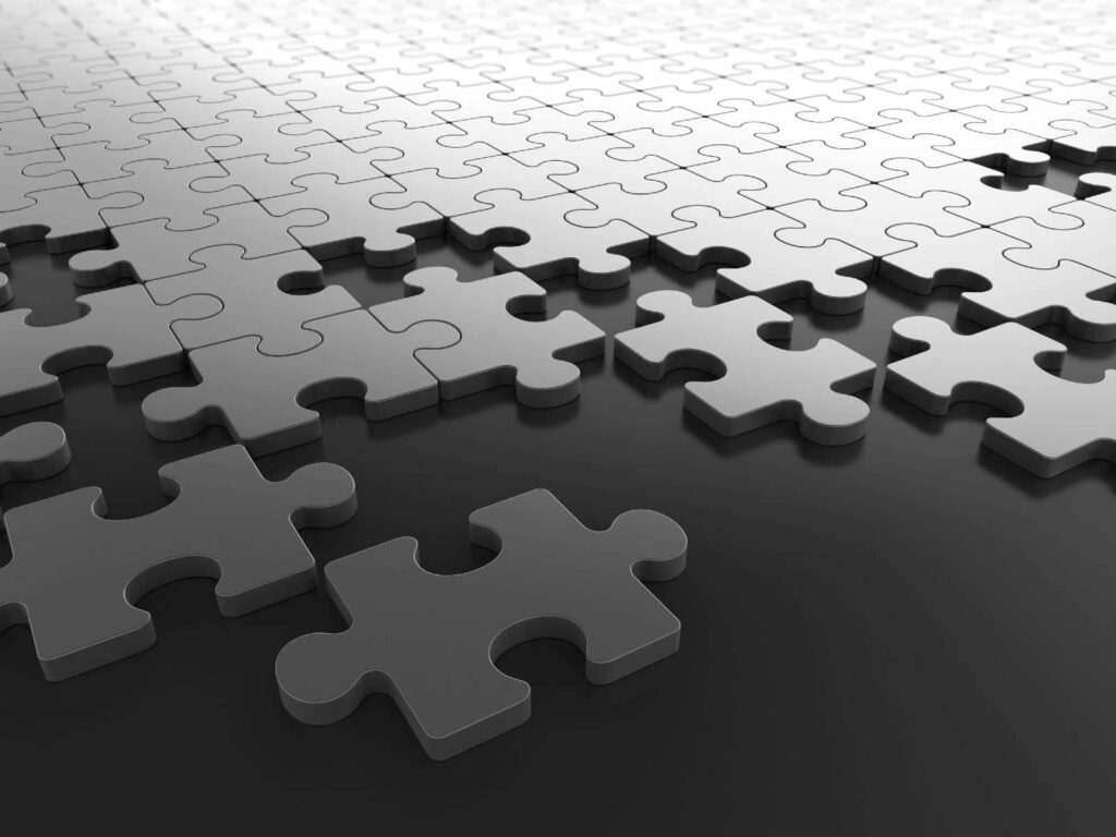 Modern Monochromatic 3D Silver Puzzle Piece Wallpaper Background