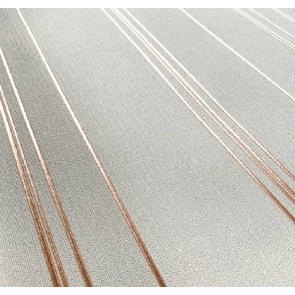 Modern striped wallpaper with metallic foil lines on textured grey background for luxury decor