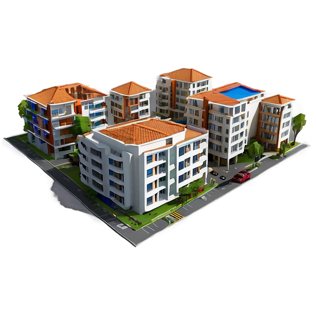 Modern Suburban Development 3D Sketch Wallpaper with Greenery