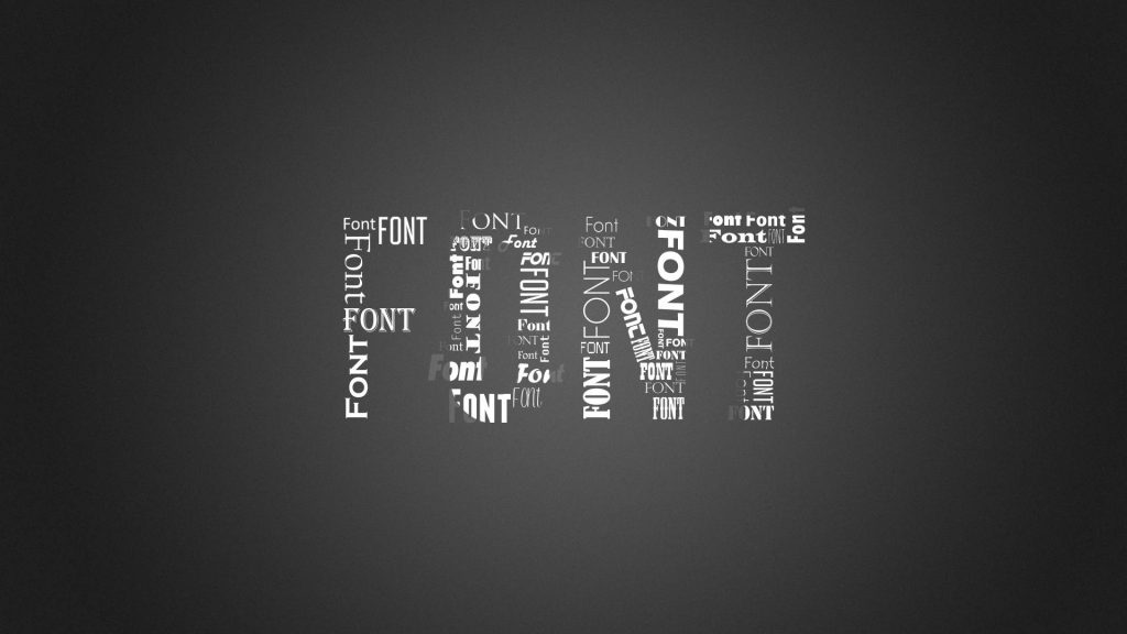 Modern typography wallpaper with FONT word in mixed typefaces on dark charcoal gradient background