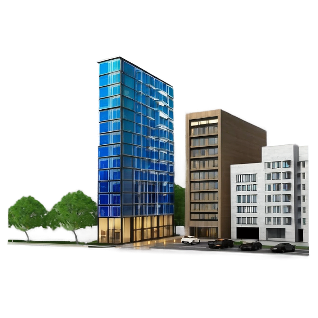 Vibrant Urban Renewal: Sleek Blue Glass High-Rise Cityscape Wallpaper