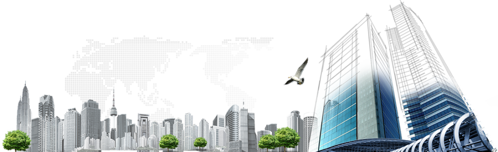 Modern Urban Skyline Wallpaper: Skyscrapers, Glass, and Greenery