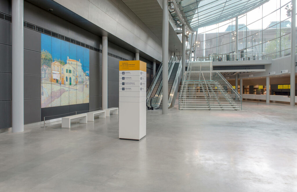 Modern Van Gogh Museum Wallpaper: Sleek Stairway & Art Display