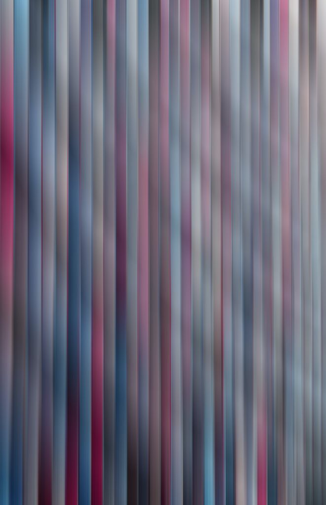 Muted Vertical Stripes Wallpaper in Soft Blue, Red, and Grey - 3166x4902