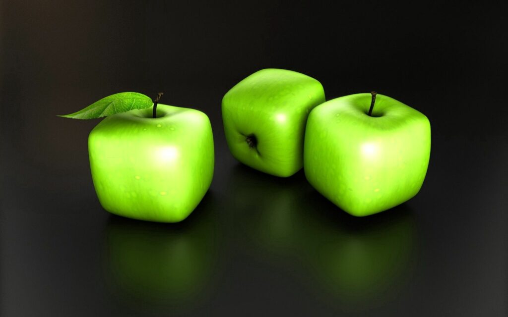 Modern Black Background with Unique Square-Shaped Green Apples Wallpaper