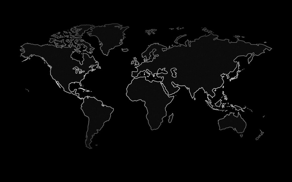 Sleek Silver World Map Wallpaper on Black Background - High Resolution
