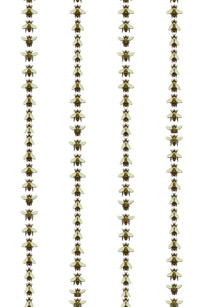iPhone wallpaper with playful bees in vertical rows on white background modern nature design