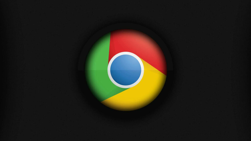 Black Google Chrome Desktop Wallpaper with Enlarged Icon in Vibrant Colors
