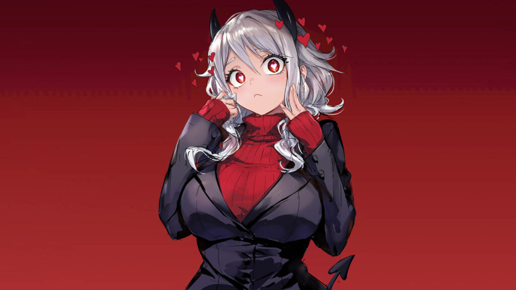 Modeus Helltaker Wallpaper: Striking Red Background & Playful Charm