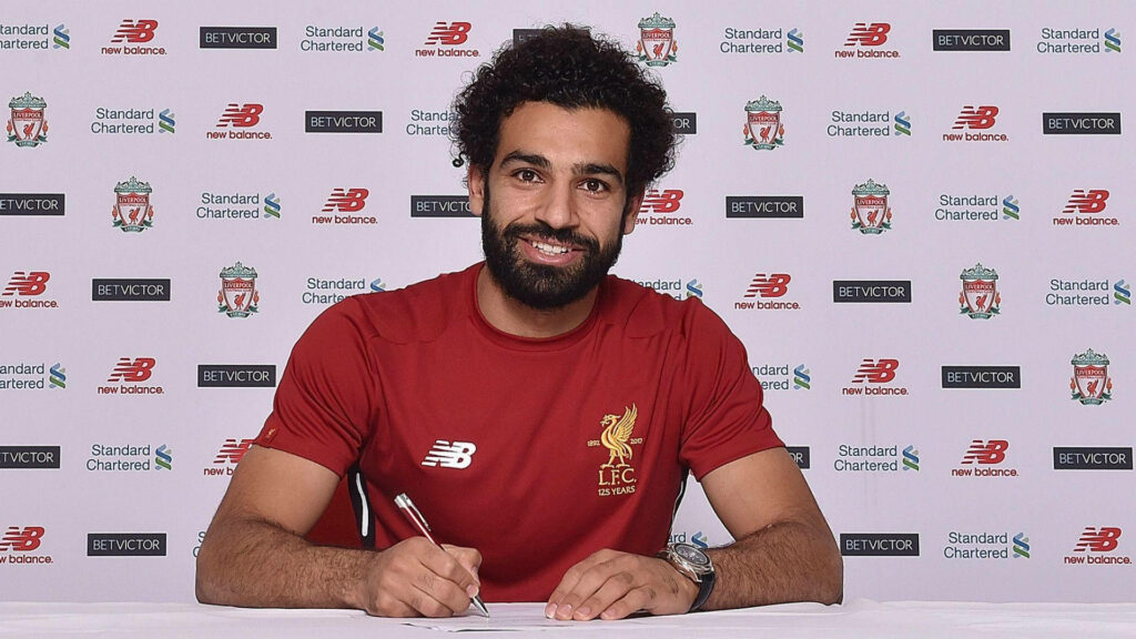 Mohamed Salah Signs Contract in Liverpool FC Jersey - Wallpaper Background