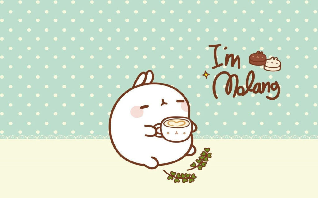Cute Molang Enjoying a Coffee Break - Adorable Kawaii Wallpaper