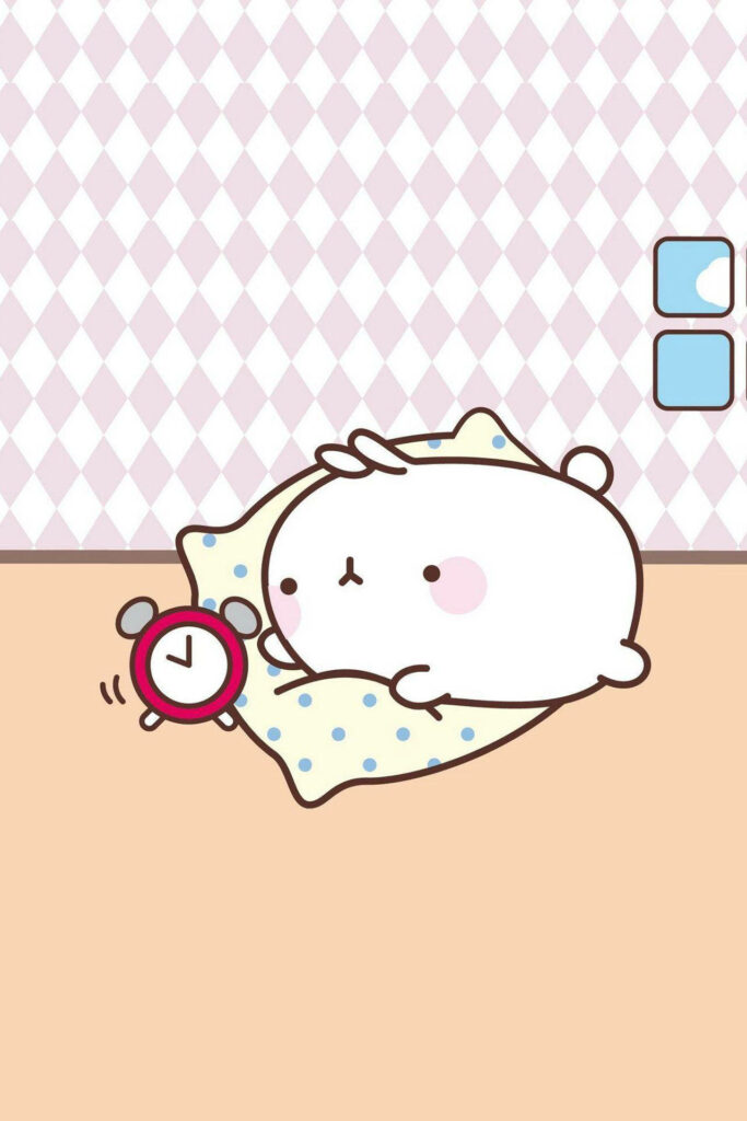 Cute Molang Setting Alarm in Pastel Diamond Room Wallpaper