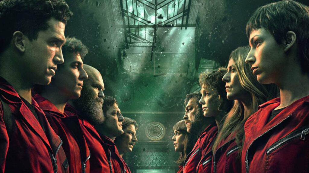 Heist of Fortune: Enthralling HD Wallpaper of Money Heist Characters in Netflix's Electrifying TV Show