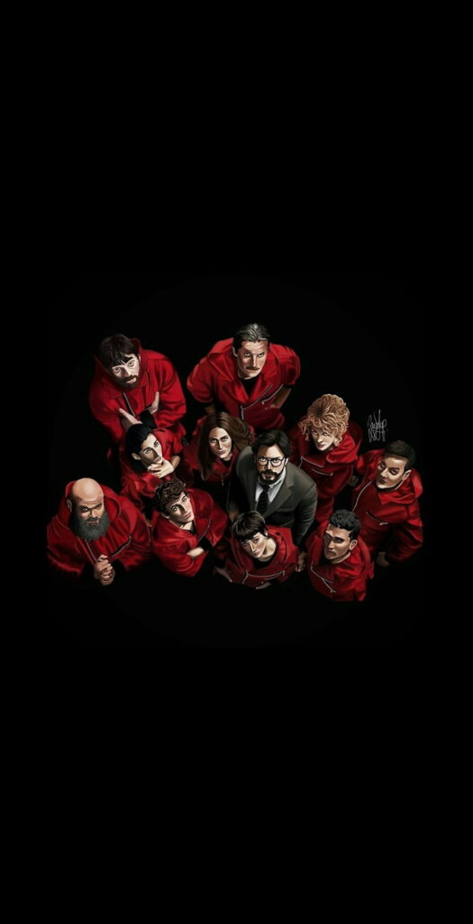The Mastermind's Crew: A Captivating Money Heist Wallpaper with Berlin, El Professor, Nairobi, Raquel, and Tokio in HD