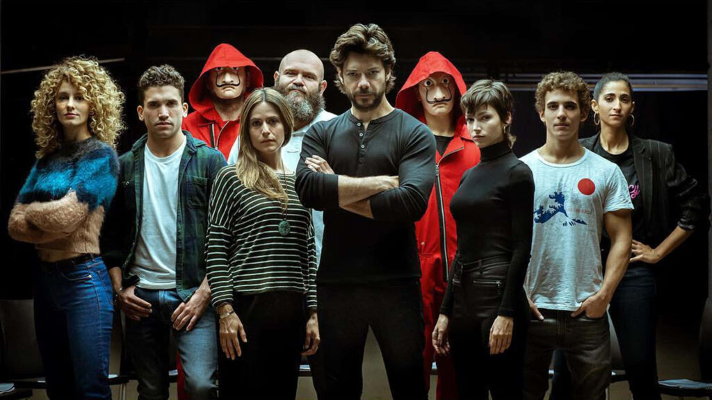 The Unstoppable Crew of Money Heist: United in Jumpsuits, Ready to Unleash the Boldest Heist Ever! Wallpaper in 1080p Full HD 1920x1080 Resolution