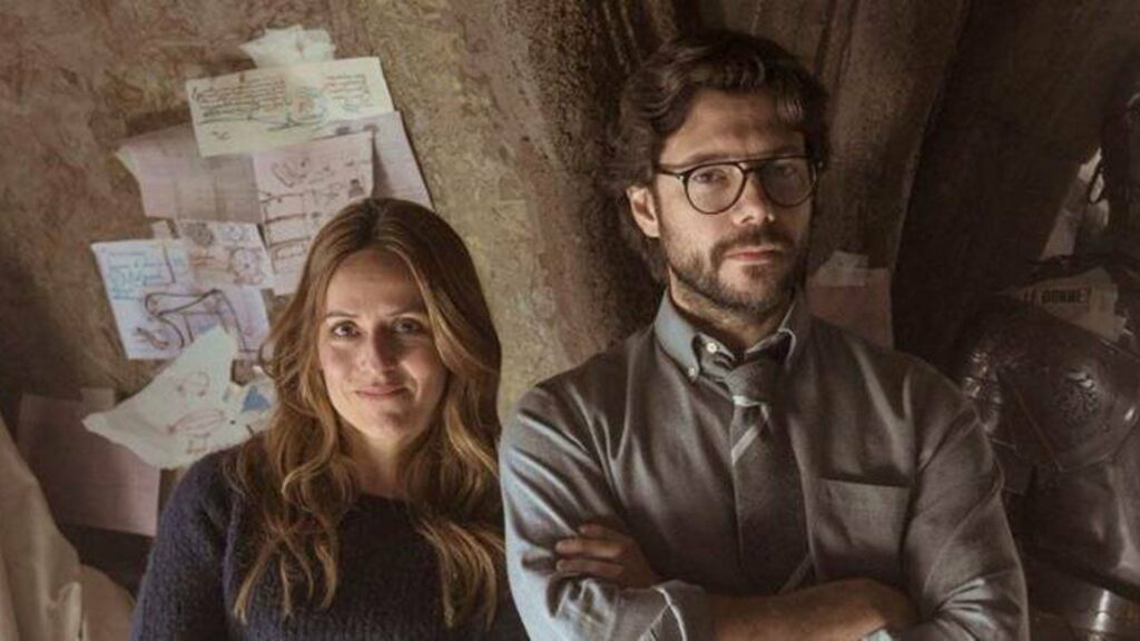 Money Heist HD wallpaper Álvaro Morte The Professor and Itziar Ituño Raquel Murillo intense scene