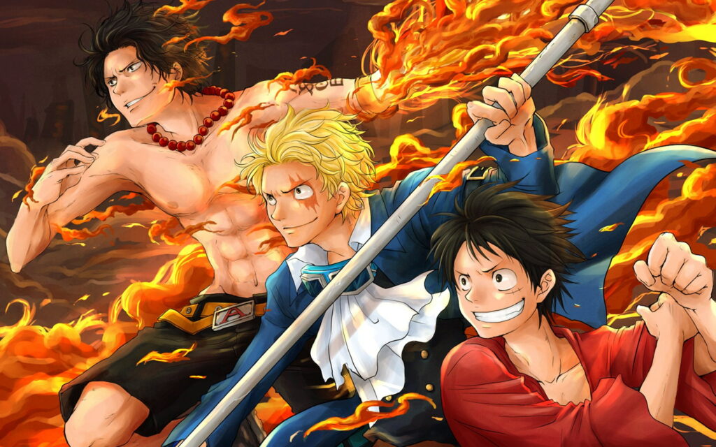 The Artistic Ace: Luffy and Portgas in an Anime-inspired One Piece Background Photo Wallpaper