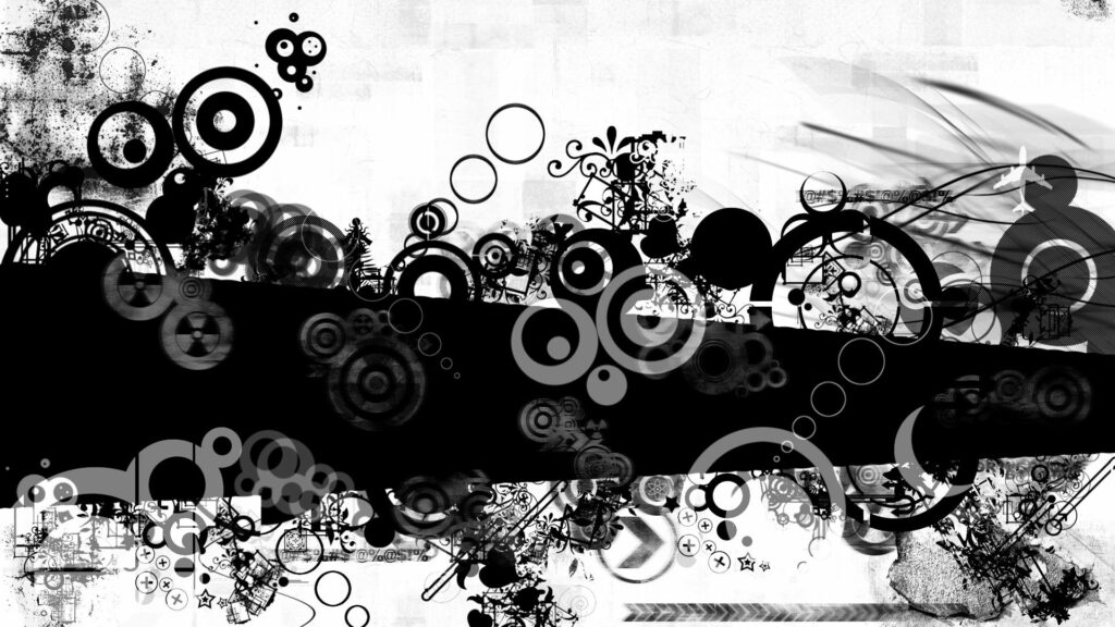 Abstract Monochromatic Wallpaper with Circular Patterns & Black Contrast