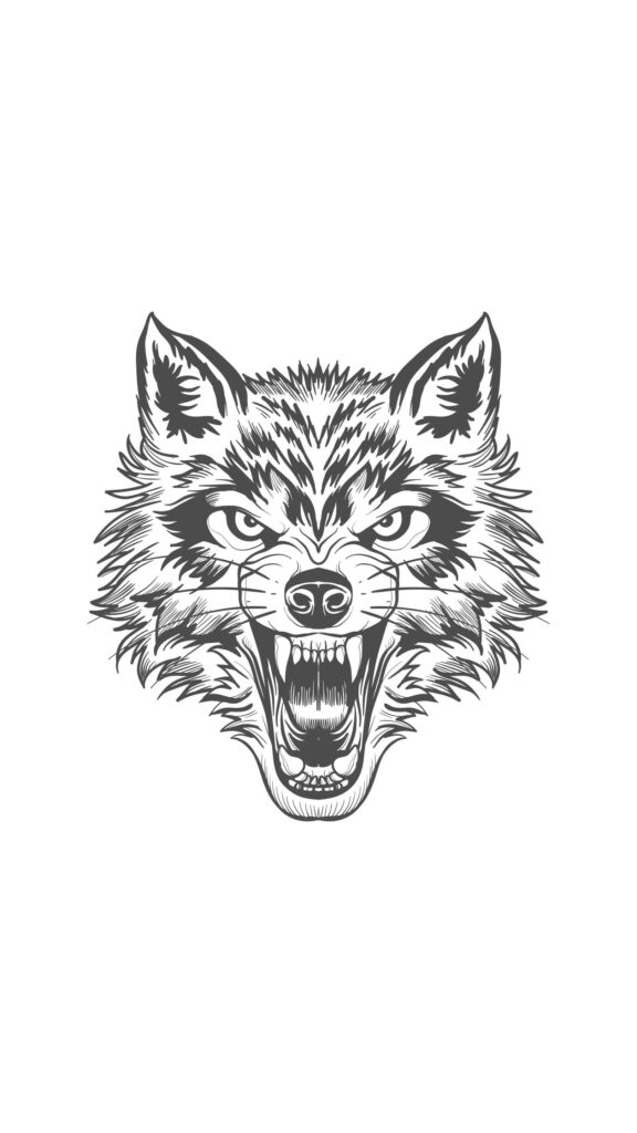 Angry Wolf Tattoo Wallpaper - Monochrome HD Art on White Background