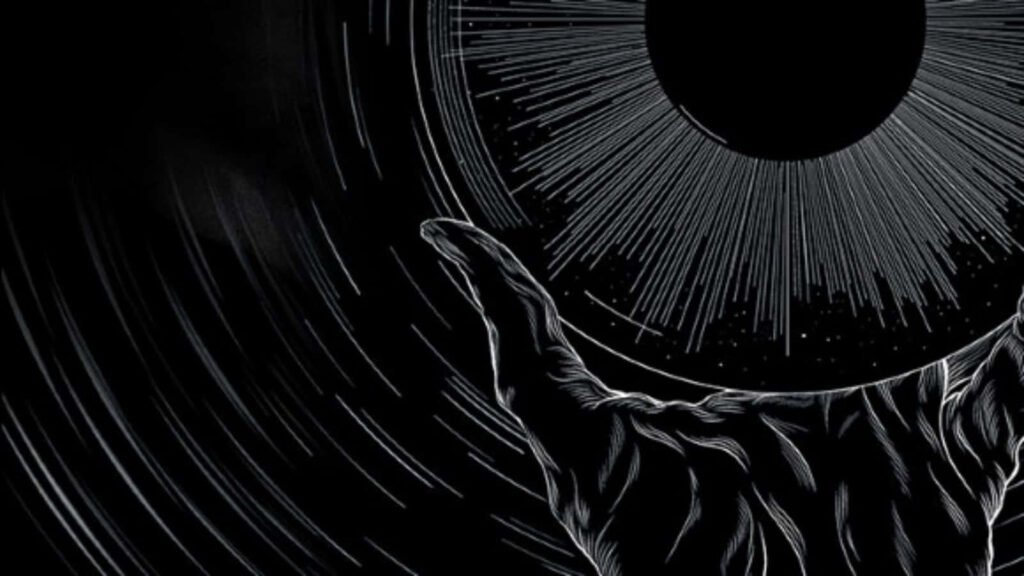 Celestial Circle: Dark Art Wallpaper with Intricate Linework