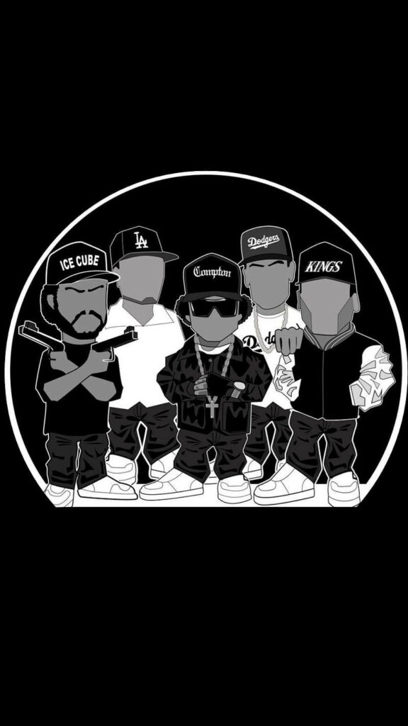 Monochrome N.W.A. Caricature Wallpaper - Bold Vector Art Design