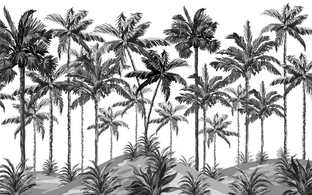 Serene Monochrome Palm Tree Silhouettes - Black & White Wallpaper