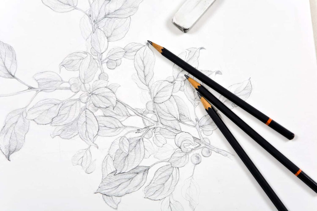Elegant Monochrome Wallpaper: Delicate Branches, Leaves & Berries
