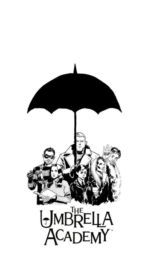 Animated Umbrella Academy Wallpaper: Monochrome Character Design