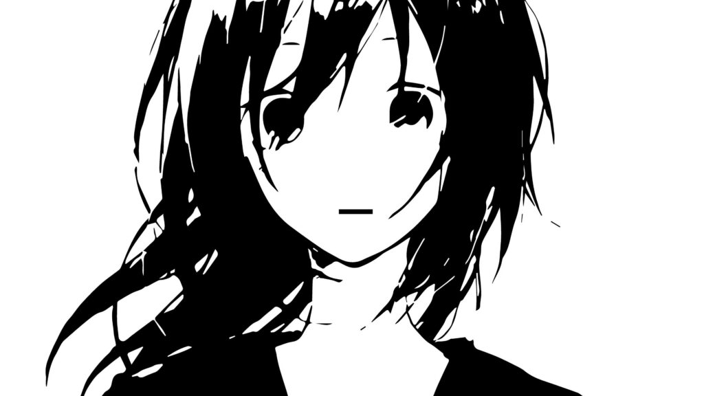 Monochrome 4K Wallpaper: Sad Anime Girl with Shocking Expression