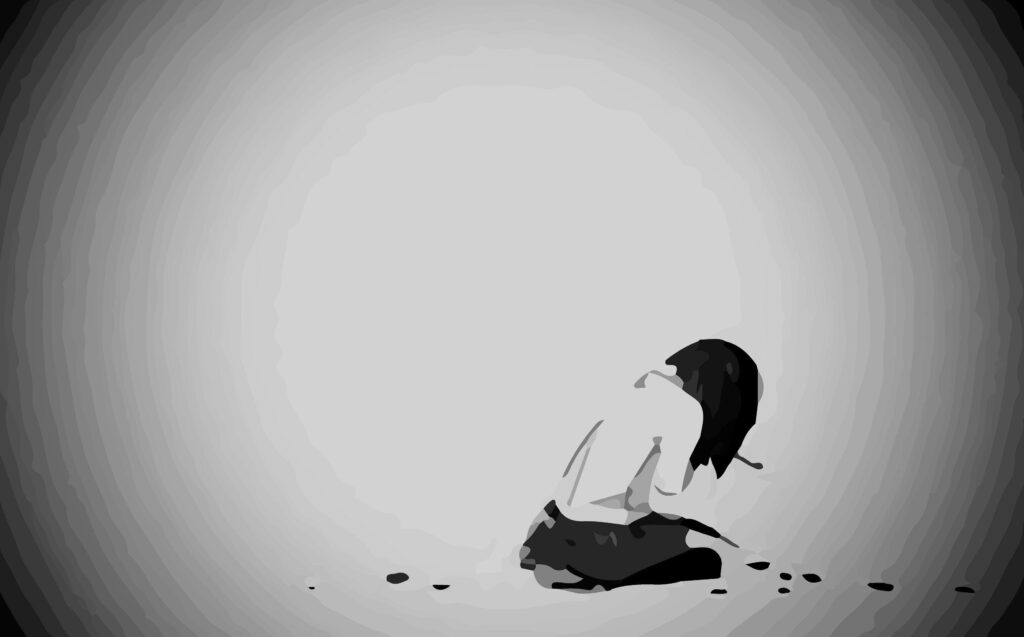 Monochrome Anime Girl Wallpaper: Somber Minimalist Design
