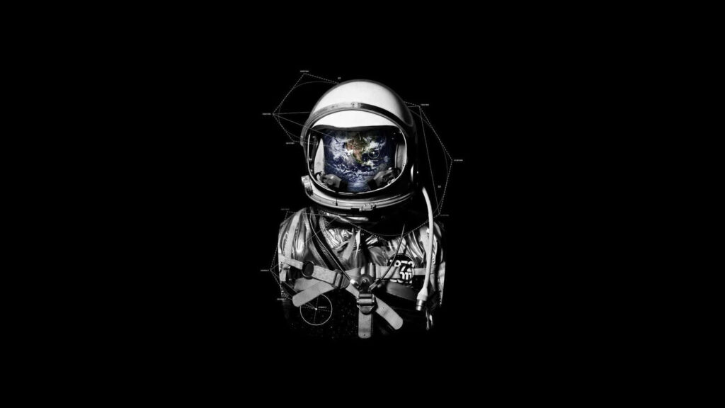 Monochrome Astronaut Wallpaper: Reflective Earth in Space Design