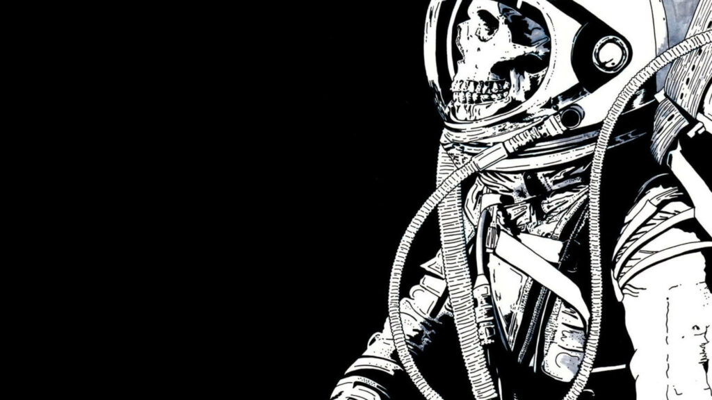 Monochromatic Astronaut Skeleton Wallpaper - Mysterious Background