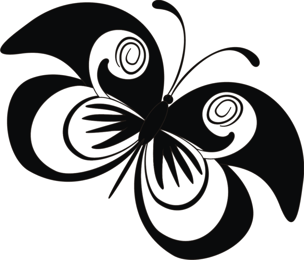 Monochrome Butterfly Wallpaper with Intricate Spiral Patterns