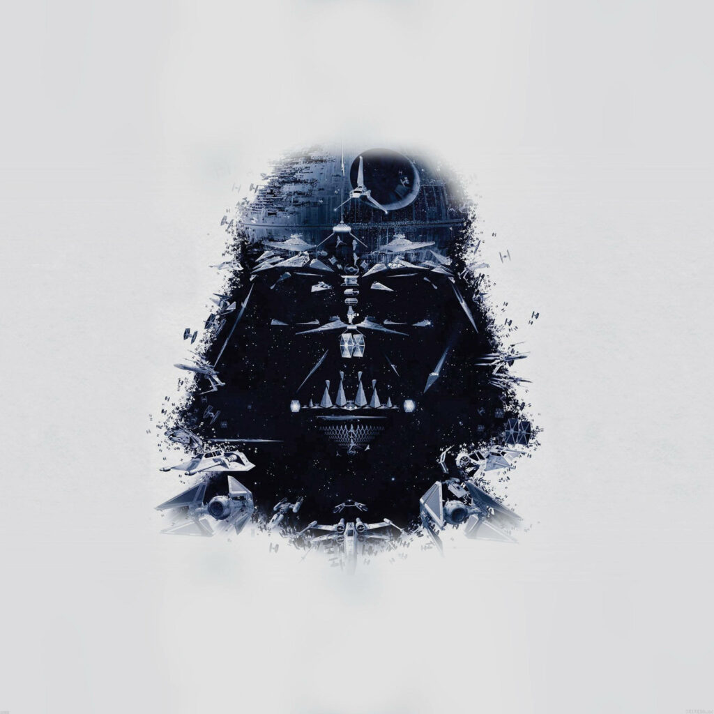 Monochrome Darth Vader Wallpaper: Intricate Space-Inspired Design