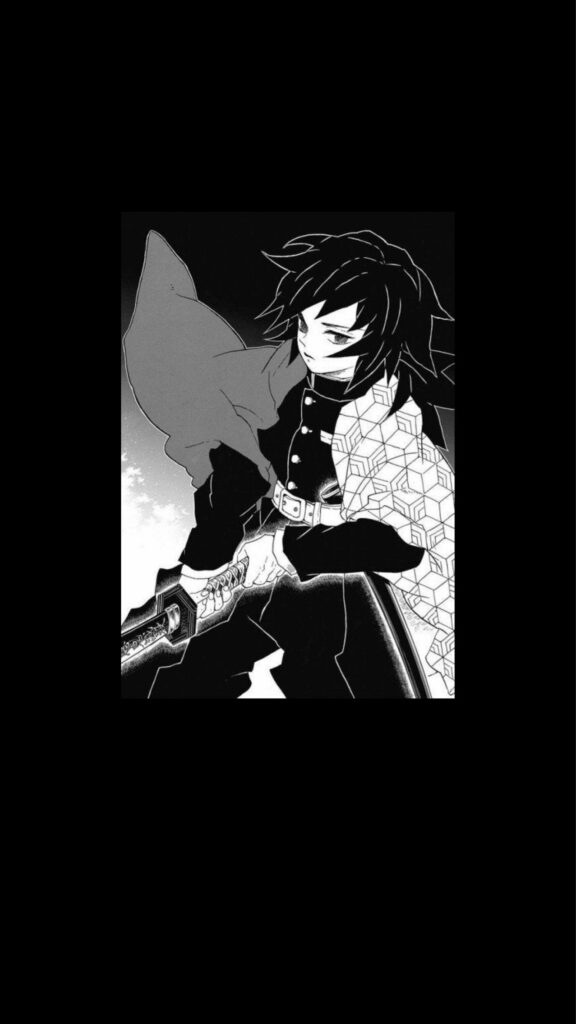 Monochrome Demon Slayer Character Wallpaper - Determined Pose & Cape