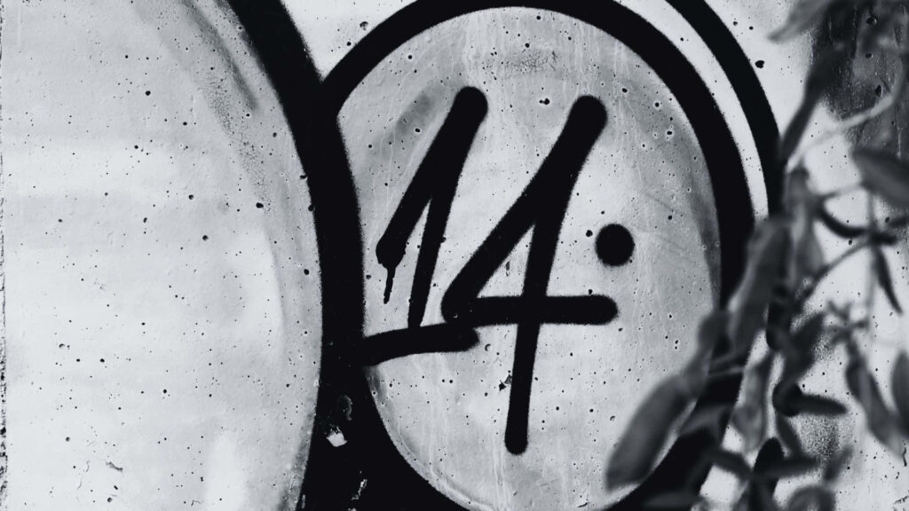 Monochrome Graffiti Wallpaper: Bold Number 14 on Grayscale Background
