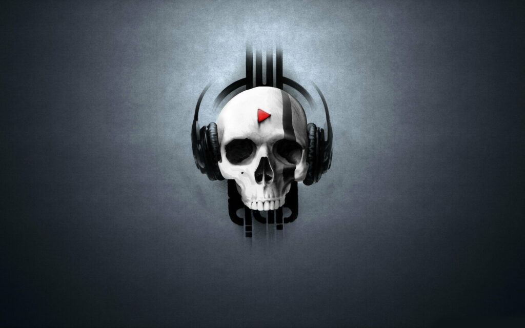 Musical Contrast: Digital Art of a White and Black Skull Wearing Headphones as a QHD Wallpaper Background Photo
