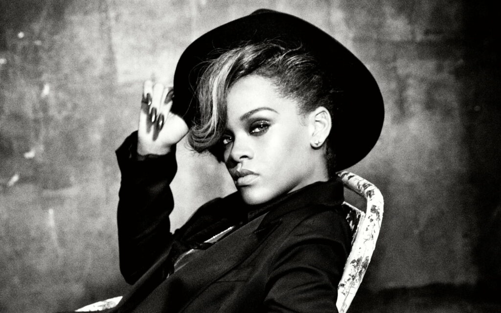 Robyn Rihanna Fenty as a Captivating Monochrome Portrait: A Striking QHD Wallpaper Background