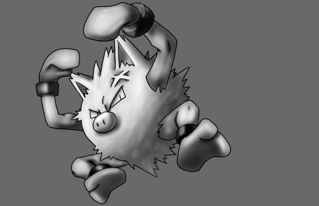 Monochrome Primeape Wallpaper: Fierce Pokémon in Grayscale Action