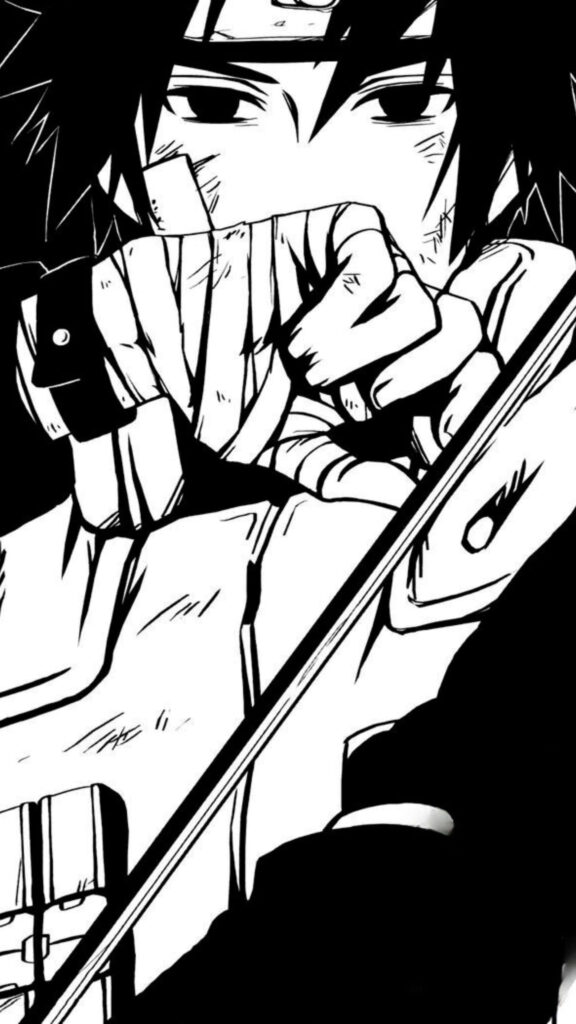 Monochrome Sasuke Uchiha Wallpaper: Fierce Anime Portrait