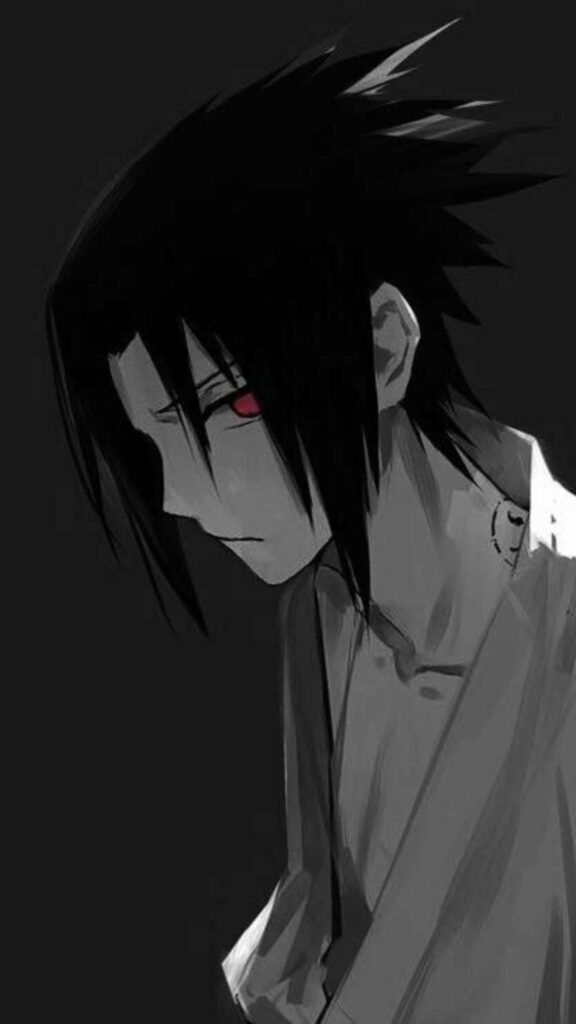 Monochrome Sasuke Uchiha Wallpaper: Intense Sharingan Eye Art