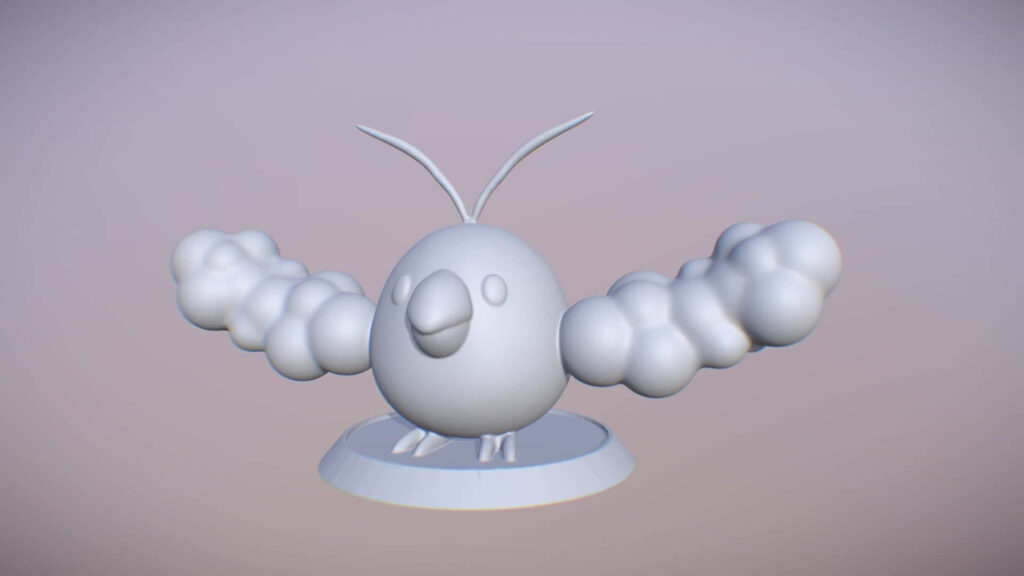 Monochromatic Swablu 3D Wallpaper with Cloud-Like Wings
